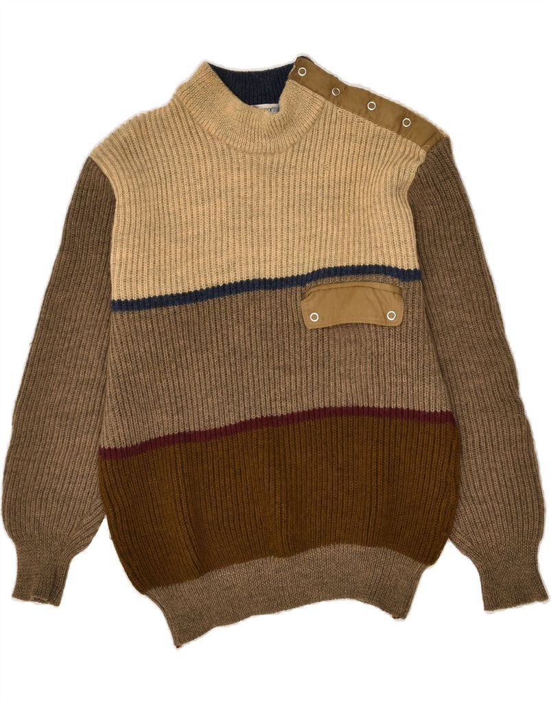 VINTAGE Mens Turtle Neck Jumper Sweater IT 46 Small Brown Colourblock | Vintage Vintage | Thrift | Second-Hand Vintage | Used Clothing | Messina Hembry 