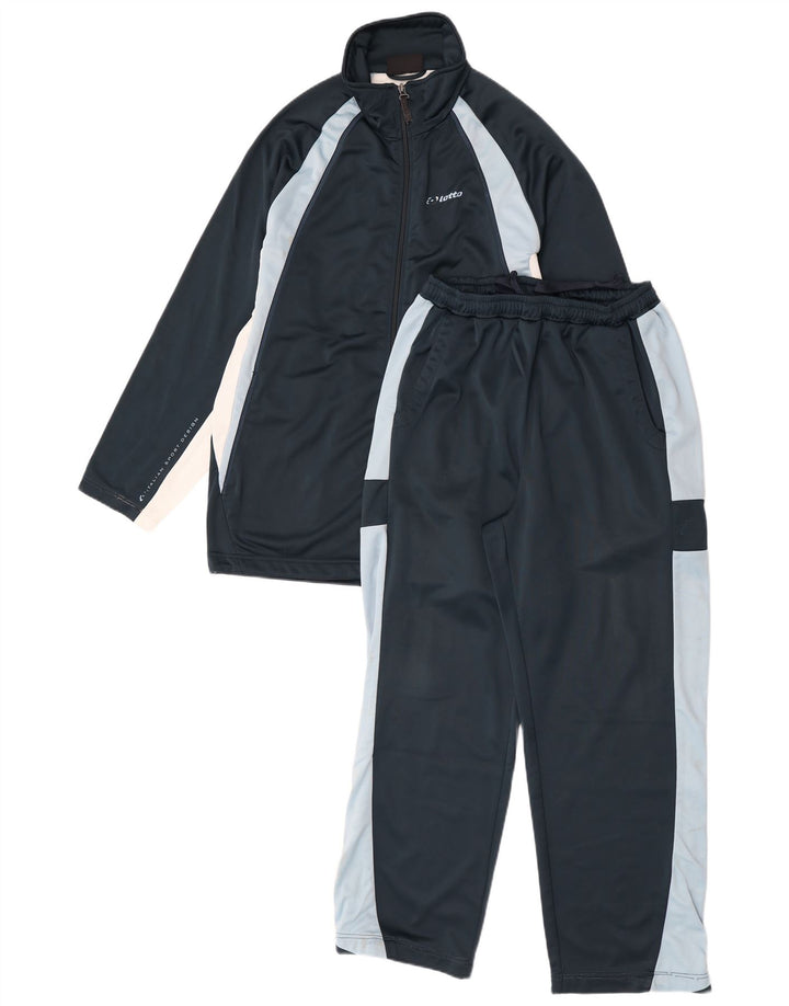 Lotto Mens Full Tracksuit Large  Navy Blue Colourblock Polyester