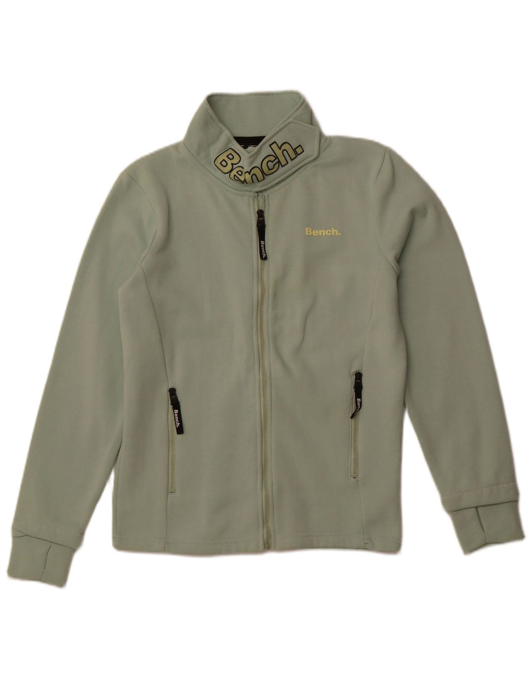 BENCH Womens Graphic Tracksuit Top Jacket UK 12 Medium Green Cotton