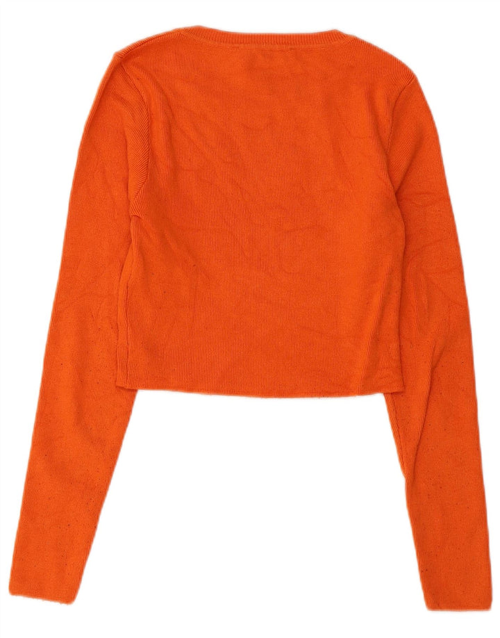 Zara Womens Crop Crew Neck Jumper Sweater UK 8 Small Orange
