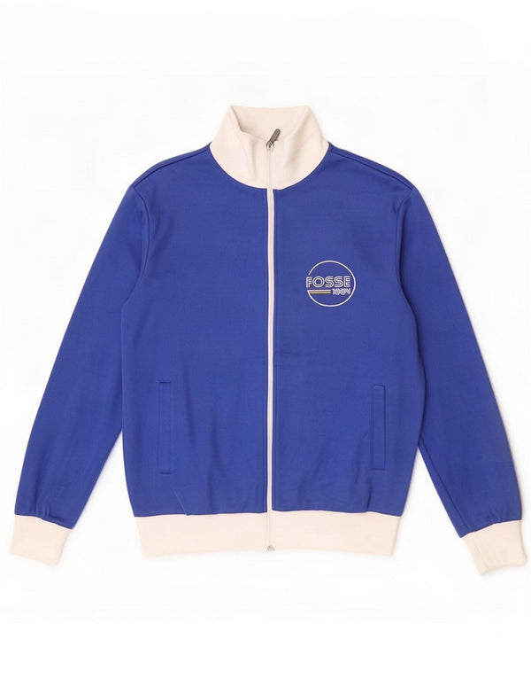Vintage Mens Tracksuit Top Jacket Medium Blue Colourblock Cotton