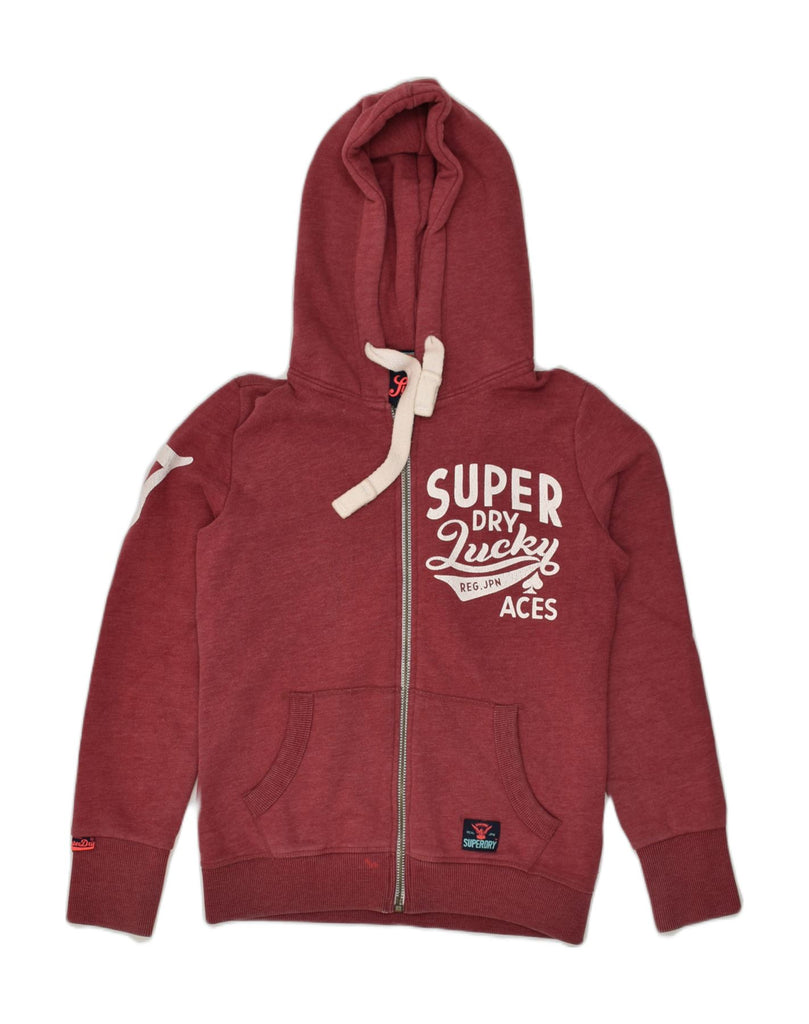 SUPERDRY Womens Graphic Zip Hoodie Sweater UK 10 Small Burgundy Cotton | Vintage Superdry | Thrift | Second-Hand Superdry | Used Clothing | Messina Hembry 