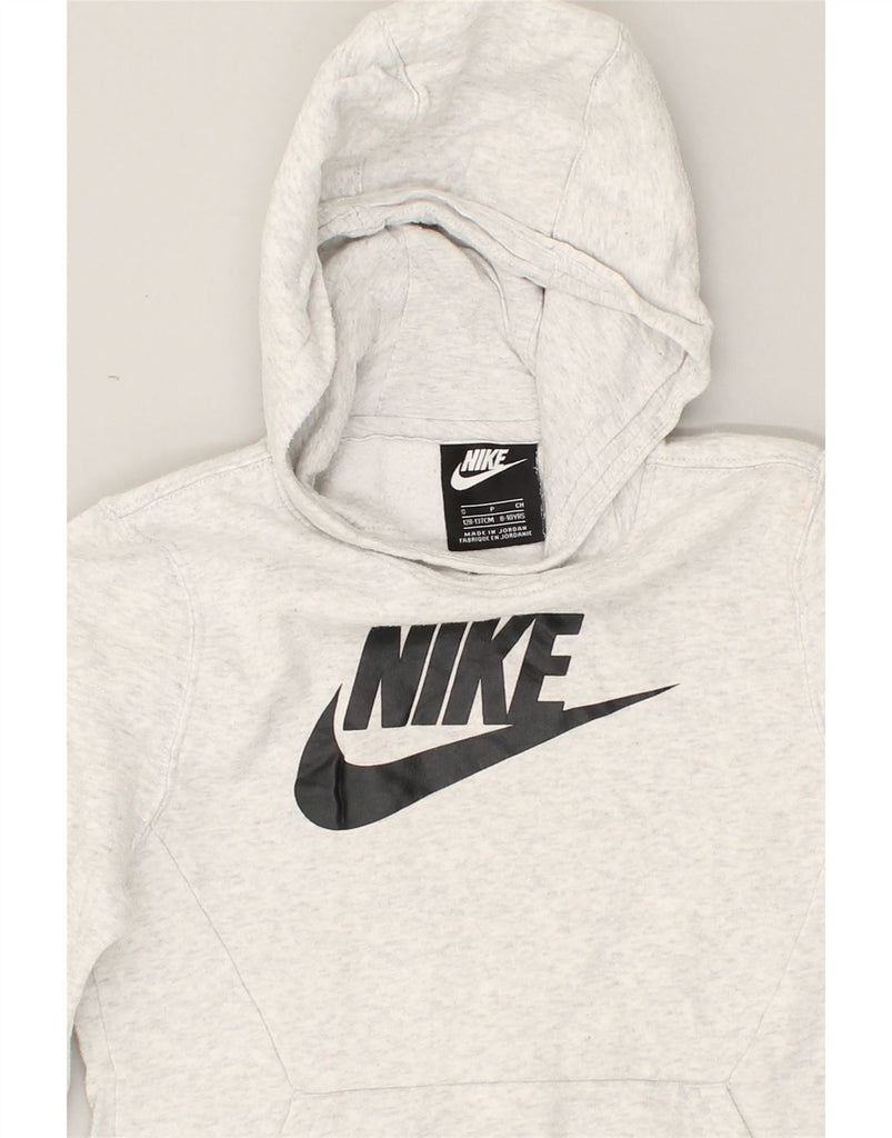 NIKE Boys Graphic Hoodie Jumper 8-9 Years Small Grey Cotton | Vintage Nike | Thrift | Second-Hand Nike | Used Clothing | Messina Hembry 