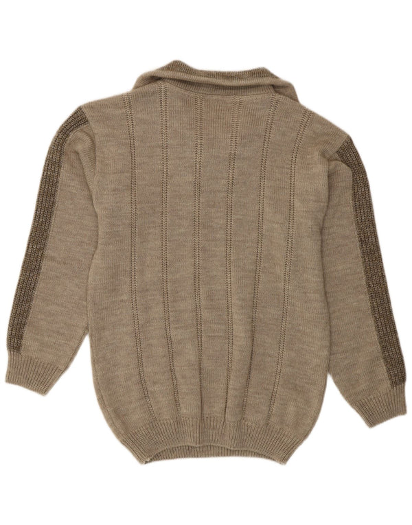 Vintage Mens Zip Neck Jumper Sweater UK 38 Medium Khaki Flecked Polyacrylic