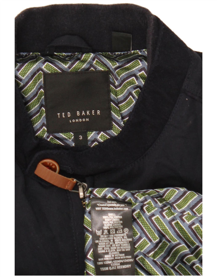 Ted Baker Mens Bomber Jacket Size 3 Medium Navy Blue Polyester