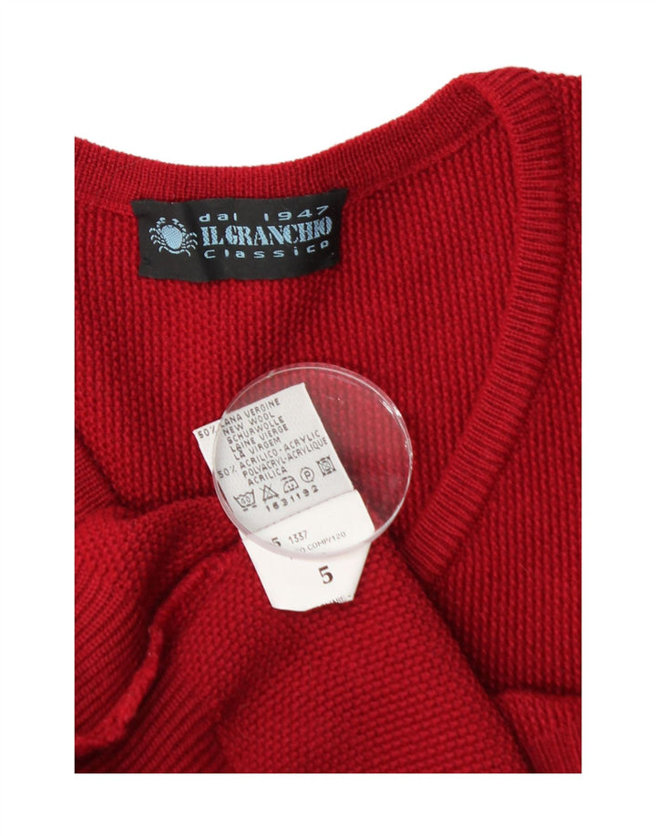IL GRANCHIO Mens V-Neck Jumper Sweater Large Red Wool