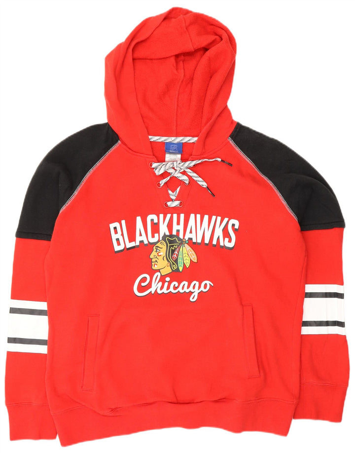REEBOK Womens Chicago Blackhawks Hoodie Jumper UK 16 Large Red Colourblock