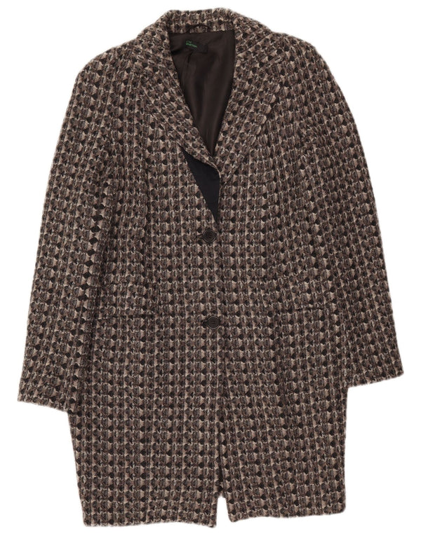 Benetton Womens Overcoat IT 42 Medium Grey Geometric Wool