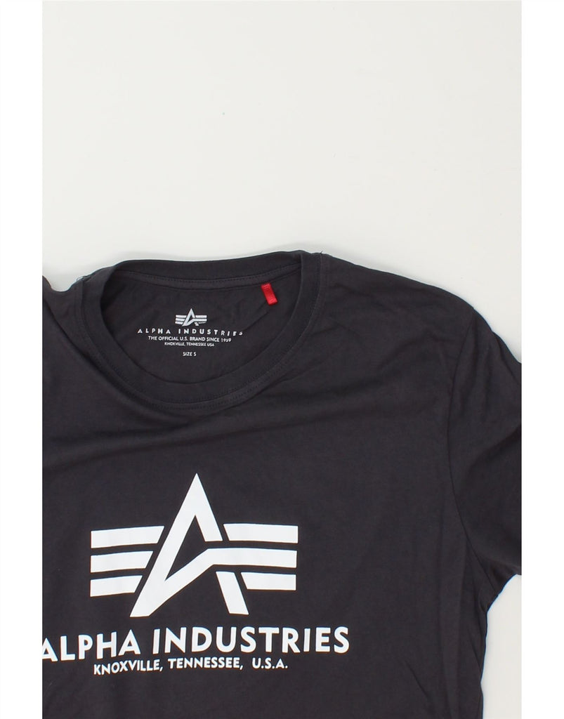 ALPHA INDUSTRIES Mens Graphic T-Shirt Top Small Navy Blue Cotton Vintage Alpha Industries and Second-Hand Alpha Industries from Messina Hembry 