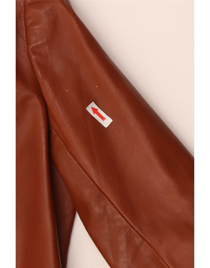 Vintage Womens 2 Button Leather Blazer Jacket UK 4 XS Brown