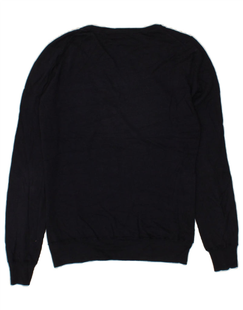 MASSIMO DUTTI Womens V-Neck Jumper Sweater UK 14 Large Navy Blue Cotton Vintage Massimo Dutti and Second-Hand Massimo Dutti from Messina Hembry 