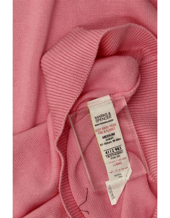 Marks & Spencer Mens V-Neck Jumper Sweater Medium Pink Cotton