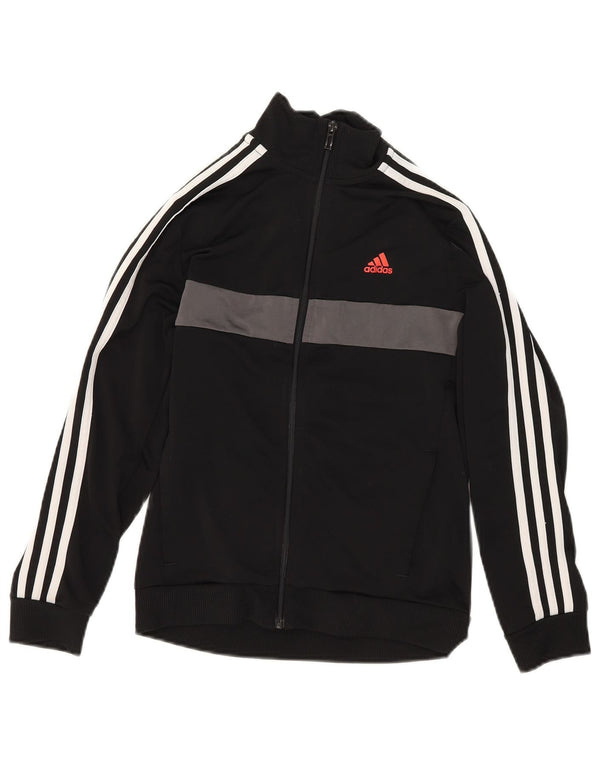 Adidas Boys Tracksuit Top Jacket 11-12 Years Black Colourblock