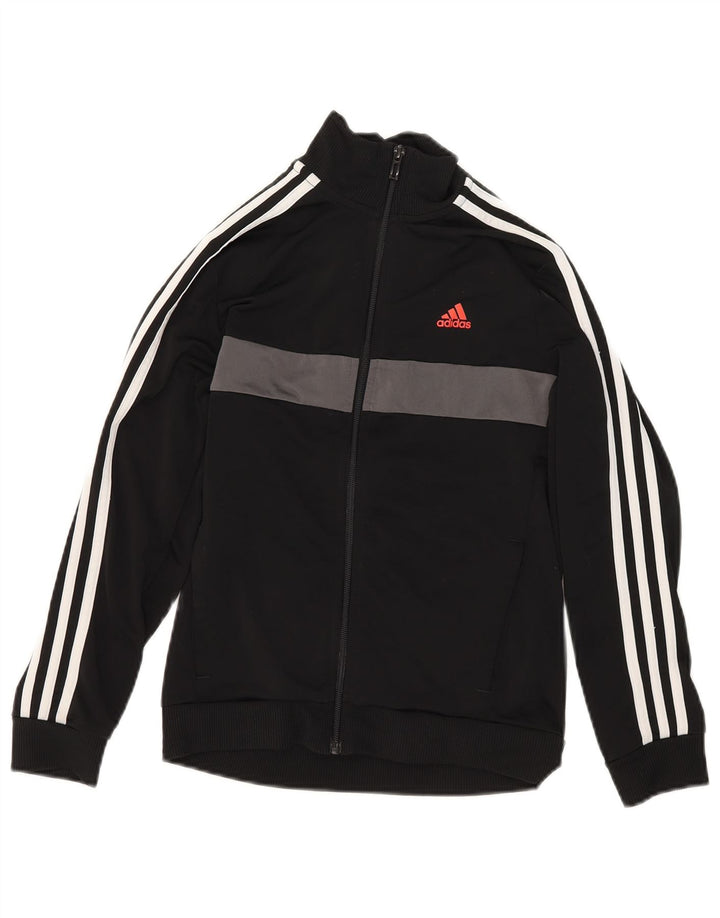 Adidas Boys Tracksuit Top Jacket 11-12 Years Black Colourblock