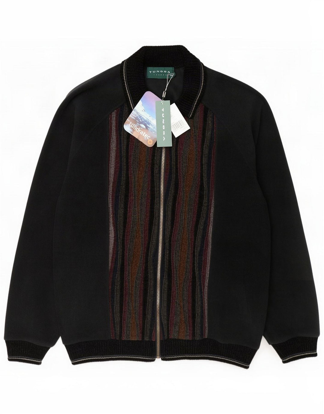 Tundra Mens Fleece Jacket UK 40 Large Black Striped Polyester