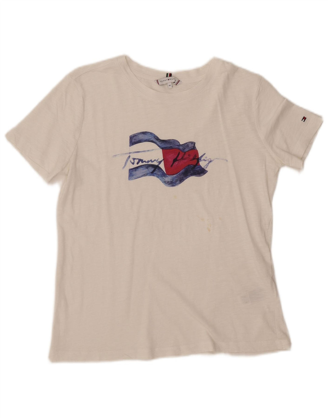 TOMMY HILFIGER Womens Graphic T-Shirt Top UK 6 XS White Cotton