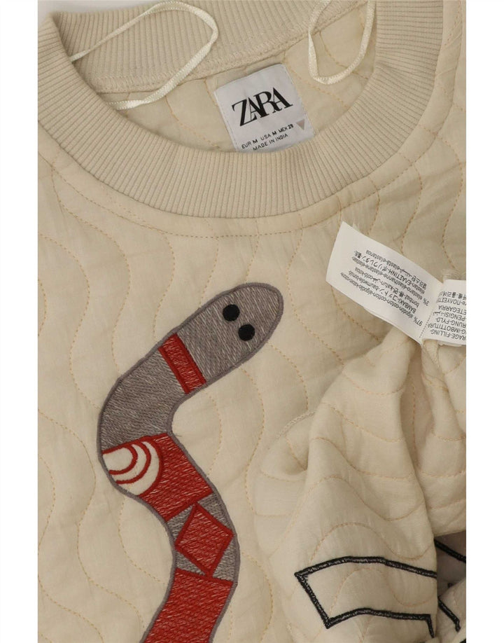 Zara Womens Graphic Sweatshirt Jumper UK 14 Medium White Cotton