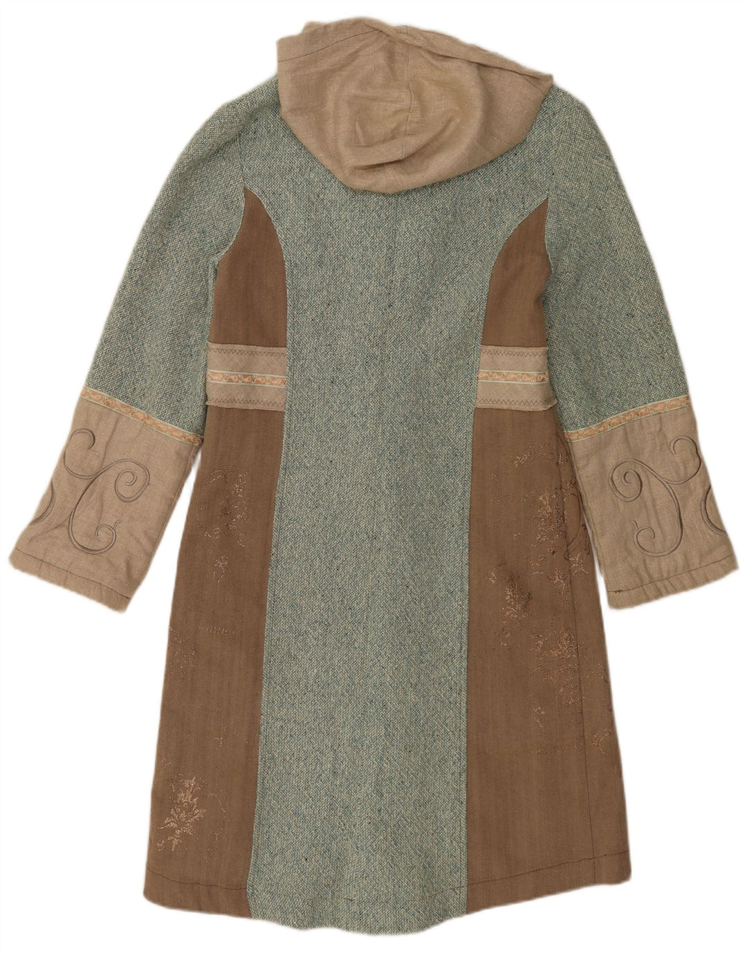 Vintage Womens Hooded Overcoat UK 10 Small Brown Colourblock