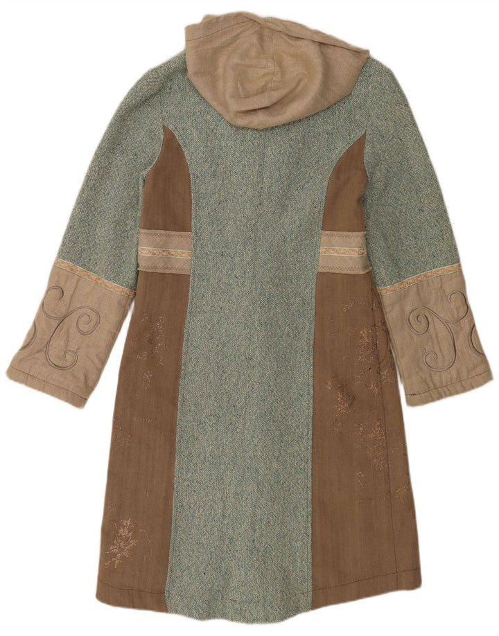 Vintage Womens Hooded Overcoat UK 10 Small Brown Colourblock