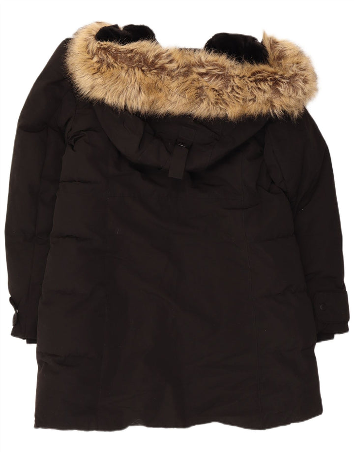 Zara Womens Hooded Padded Coat UK 16 Large Black Polyester