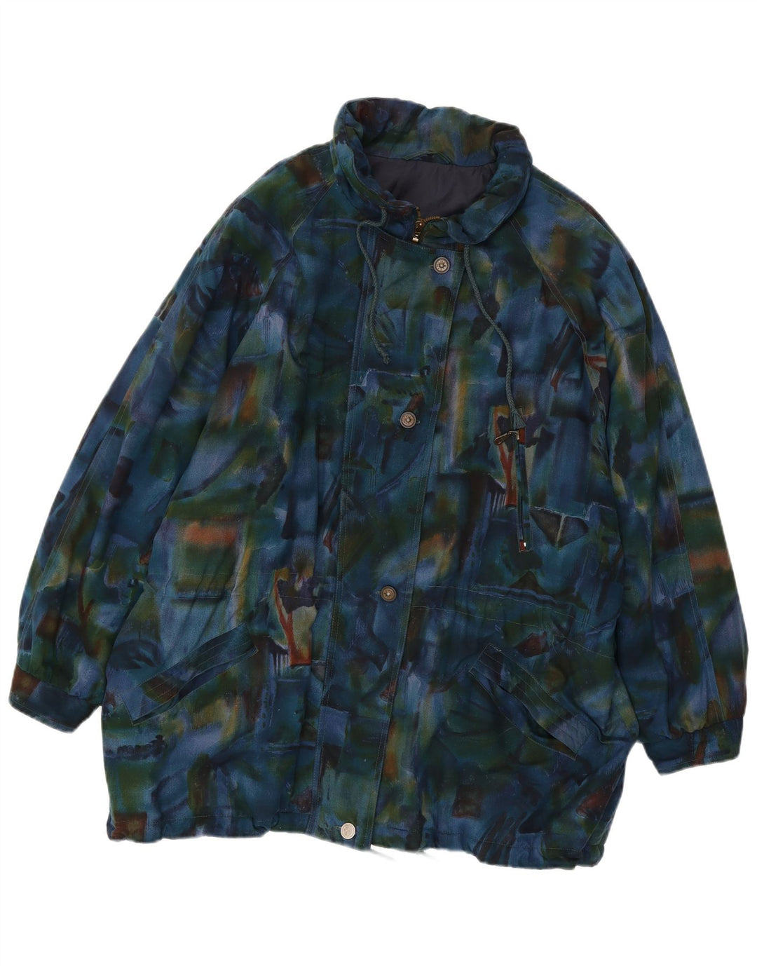 VINTAGE Womens Oversized Windbreaker Coat UK 20 2XL Navy Blue Tie Dye