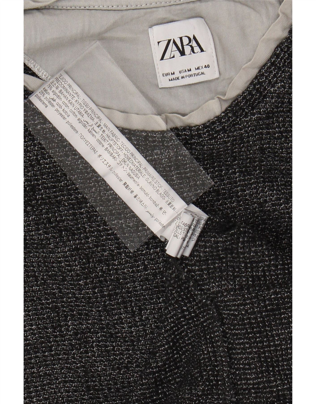 ZARA Womens Top Long Sleeve UK 14 Medium Grey Flecked Cotton