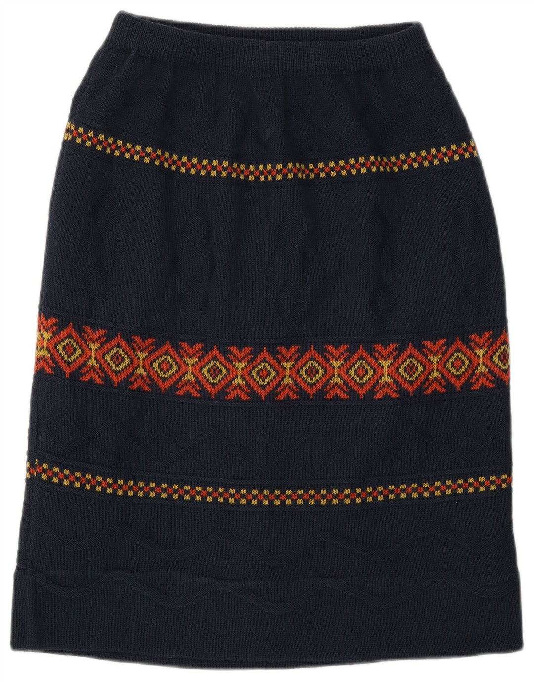 Vintage Womens Midi Skirt W28 Medium Navy Blue Argyle/Diamond