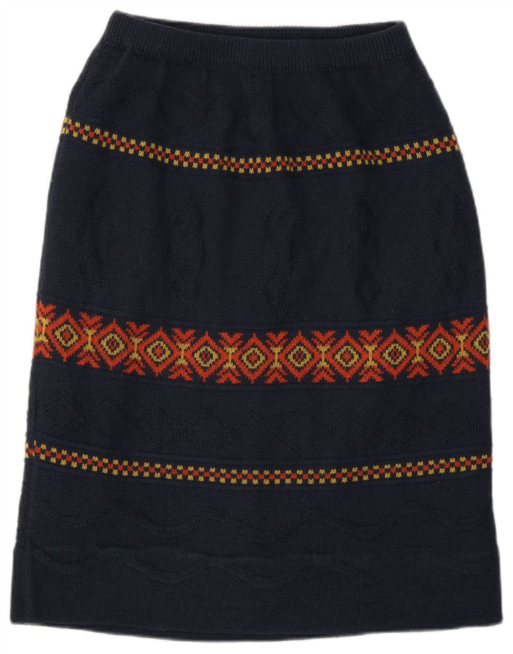 Vintage Womens Midi Skirt W28 Medium Navy Blue Argyle/Diamond