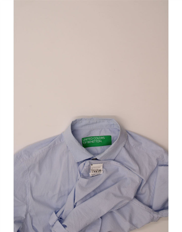 BENETTON Mens Shirt Large Blue Check Cotton Vintage Benetton and Second-Hand Benetton from Messina Hembry 