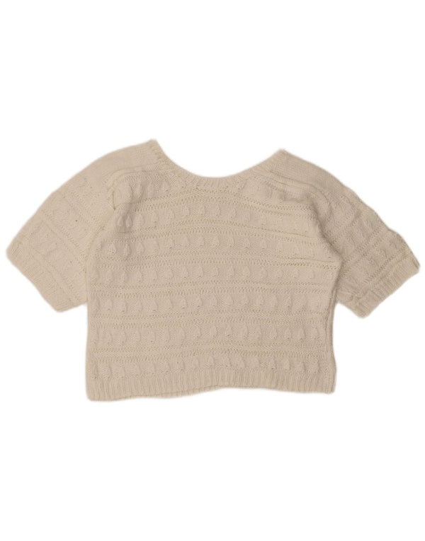 Vintage Womens Short Sleeve Boat Neck Jumper Sweater UK 14 Medium White