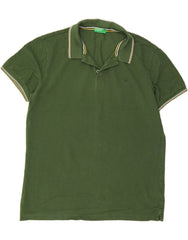 BENETTON Mens Polo Shirt Large Green Cotton