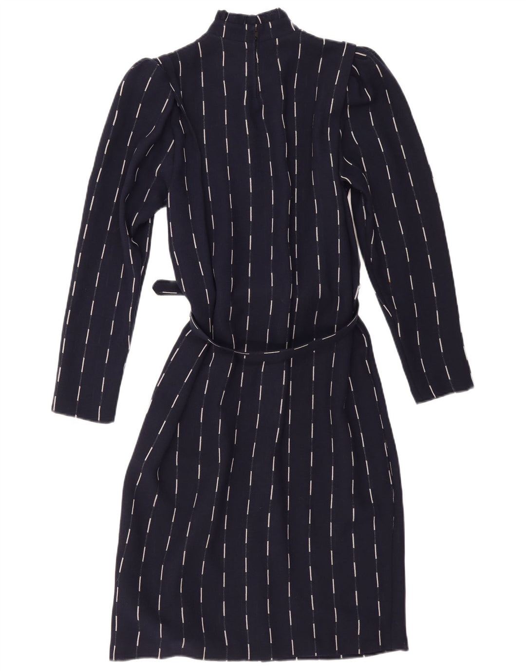 Vintage Womens Long Sleeve Basic Dress UK 12 Medium Navy Blue Striped
