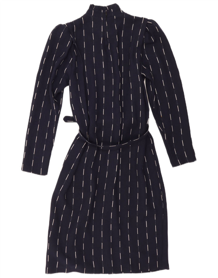 Vintage Womens Long Sleeve Basic Dress UK 12 Medium Navy Blue Striped