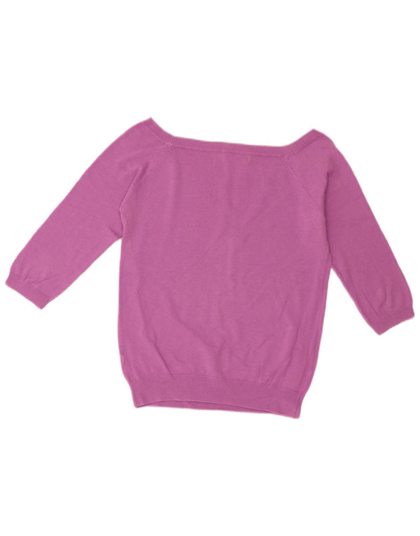 Zara Womens Crop 3/4 Sleeve Boat Neck Jumper Sweater UK 14 Large Purple