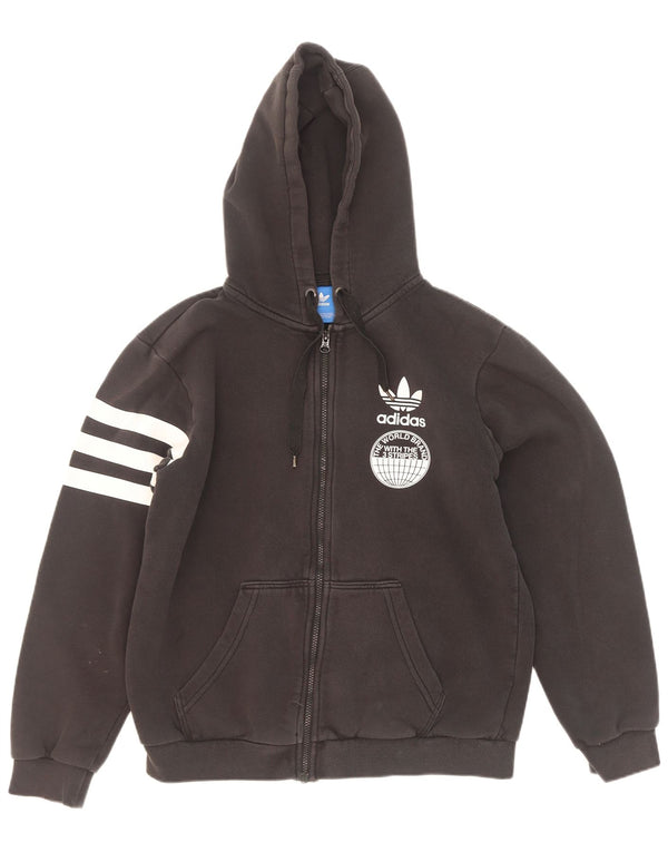 Adidas Mens Three Stripes Graphic Zip Hoodie Sweater Medium Black Cotton