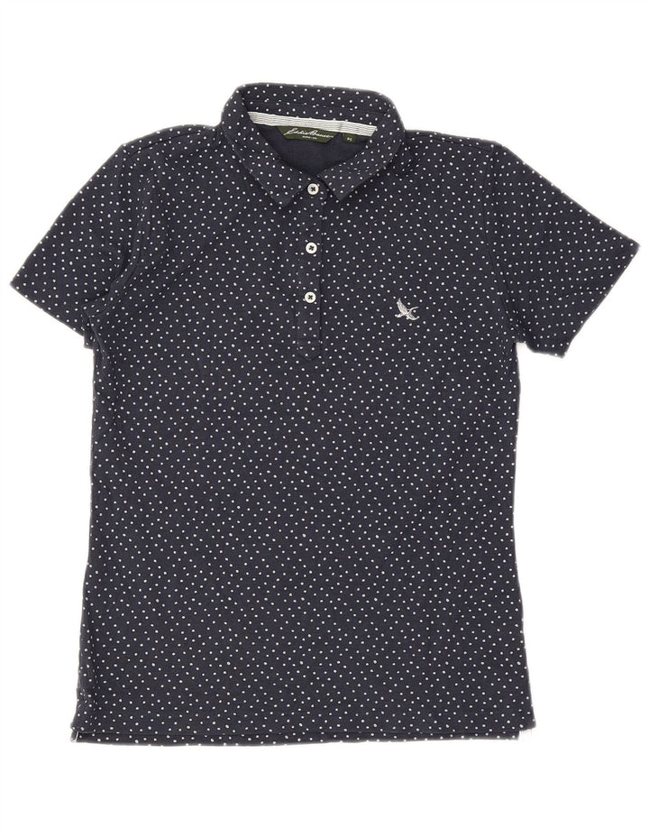 EDDIE BAUER Womens Polo Shirt UK 10 Small Navy Blue Polka Dot