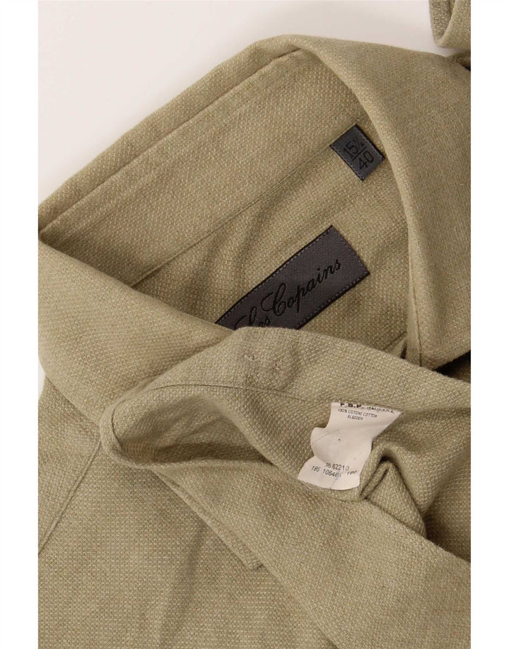Les Copains Mens Regular Fit Shirt Size 15 1/2 40 Medium Green Cotton