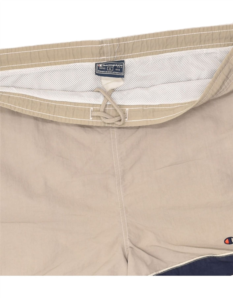 CHAMPION Mens Sport Shorts Large Beige Polyester | Vintage Champion | Thrift | Second-Hand Champion | Used Clothing | Messina Hembry 