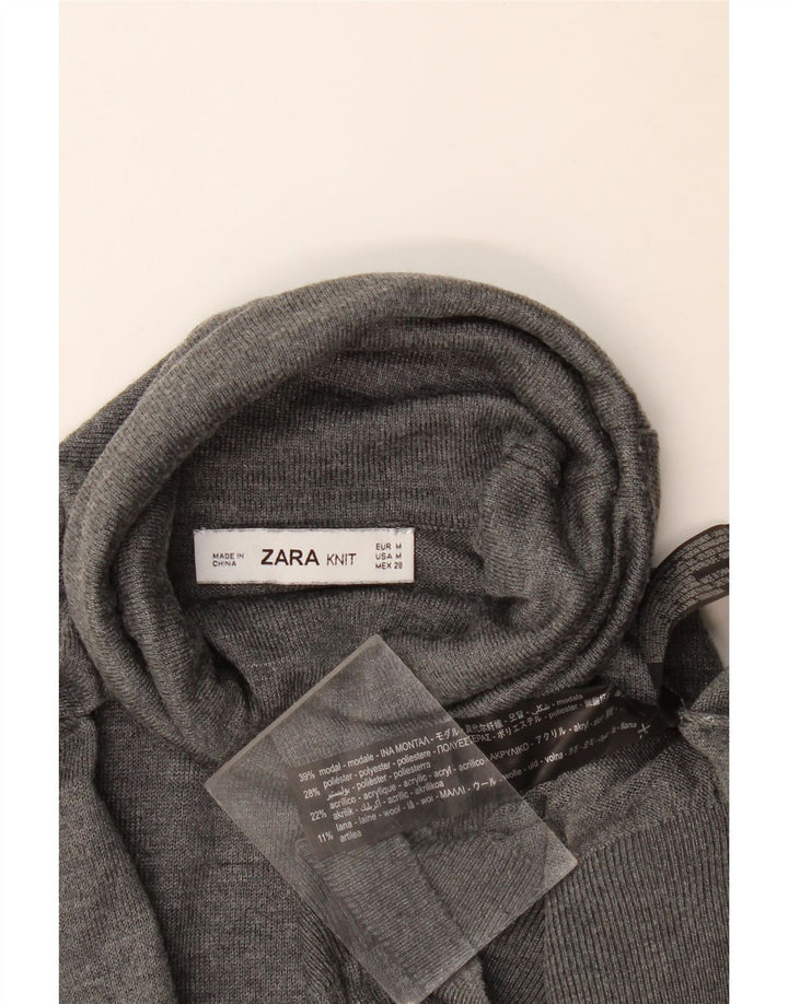 Zara Womens Roll Neck Jumper Sweater UK 14 Medium Grey Modal