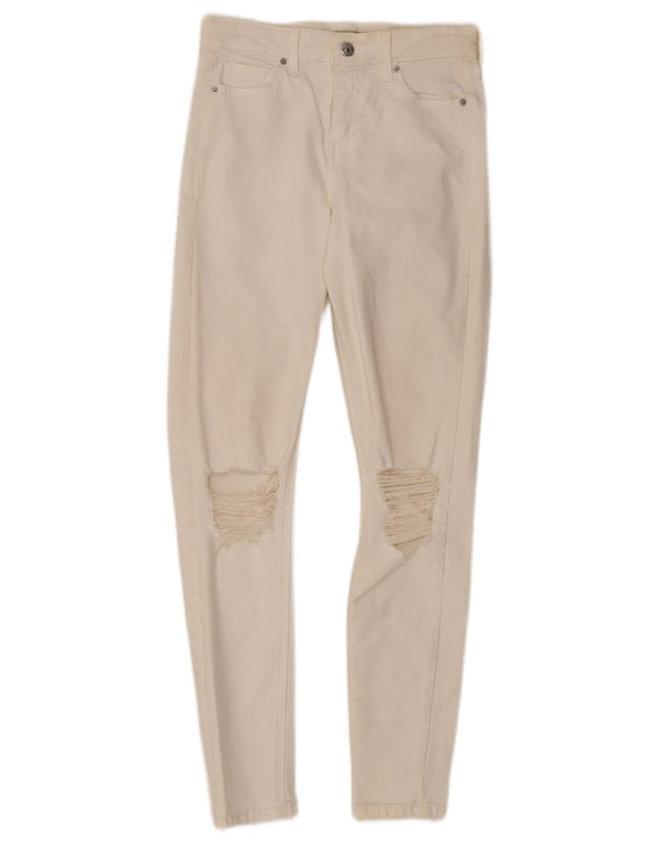 Topshop Womens Jamie Distressed Skinny Jeans W26  L32 Off White Cotton