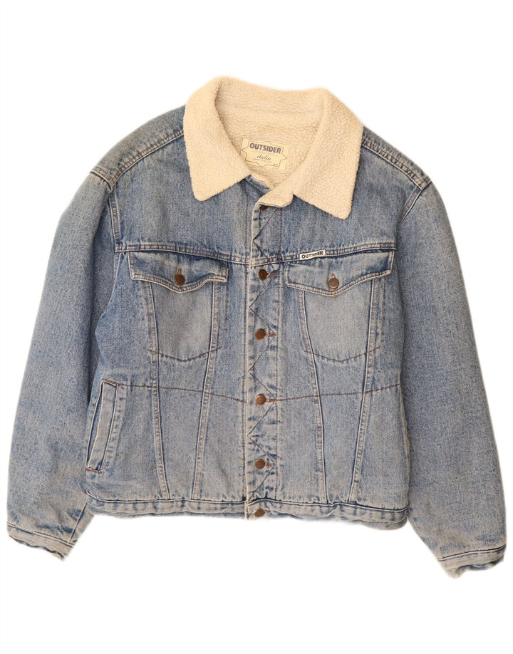 Outsider Mens Denim Sherpa Jacket UK 42 XL Blue Cotton