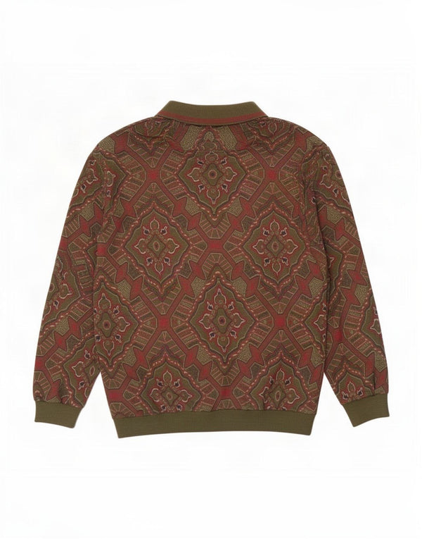Vintage Mens Polo Neck Jumper Sweater Large Green Paisley