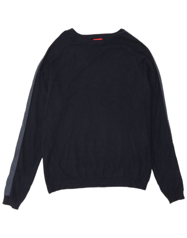 Zara Mens Boat Neck Jumper Sweater XL Navy Blue Colourblock