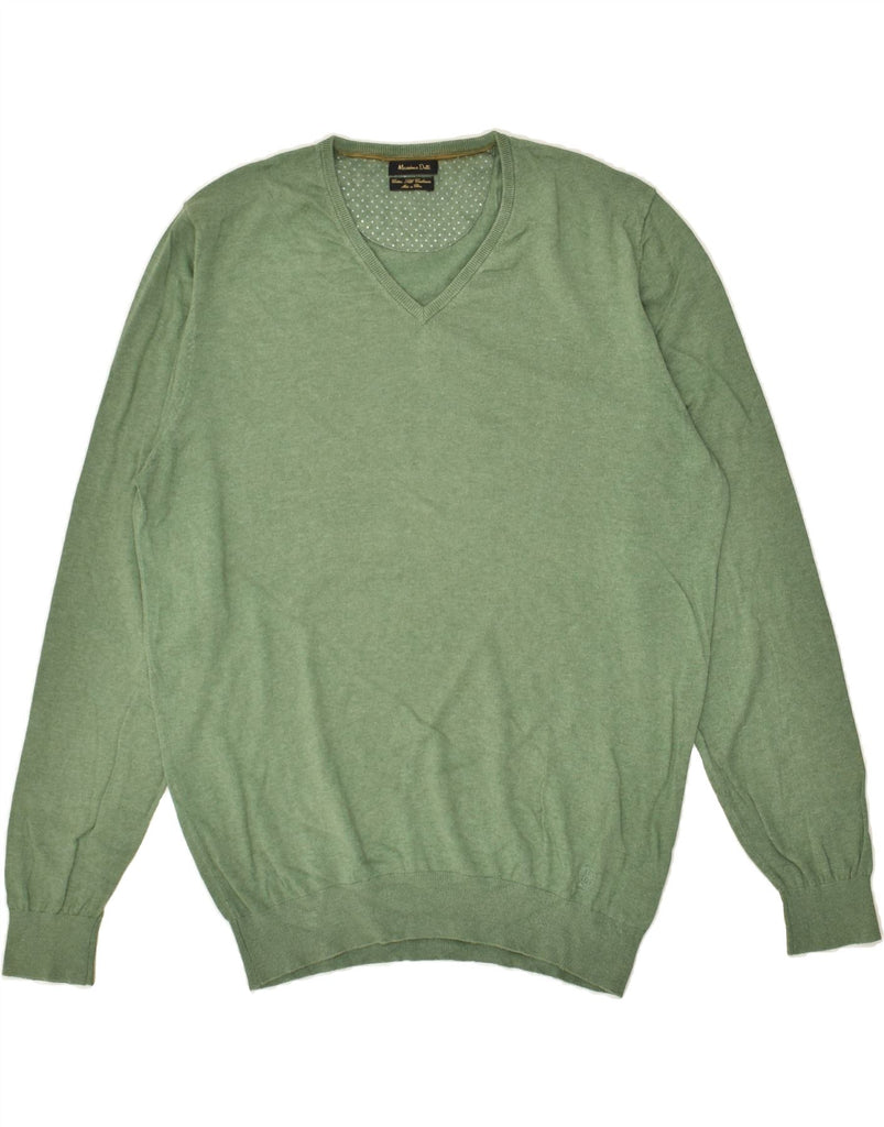 MASSIMO DUTTI Mens V-Neck Jumper Sweater XL Green Cotton | Vintage Massimo Dutti | Thrift | Second-Hand Massimo Dutti | Used Clothing | Messina Hembry 