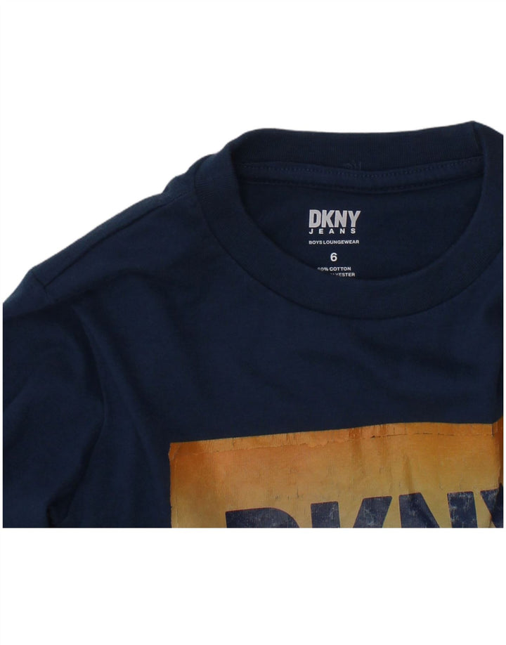 DKNY Boys Graphic Top Long Sleeve 5-6 Years Navy Blue Cotton