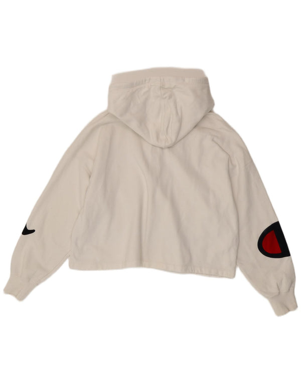 Champion Womens Oversized Crop Zip Neck Hoodie Jumper UK 16 Large White