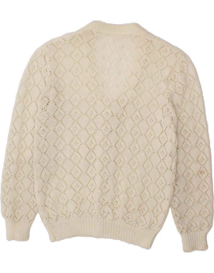 VINTAGE Womens See Through Cardigan Sweater UK 12 Medium Off White Vintage Vintage and Second-Hand Vintage from Messina Hembry 