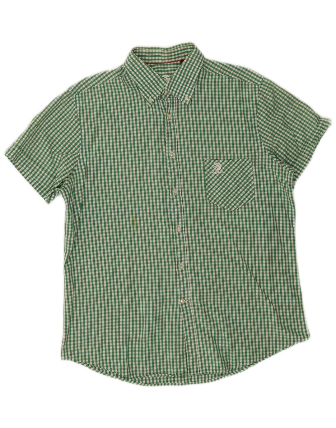 ADIDAS Mens Short Sleeve Shirt IT 42 Large Green Gingham Cotton