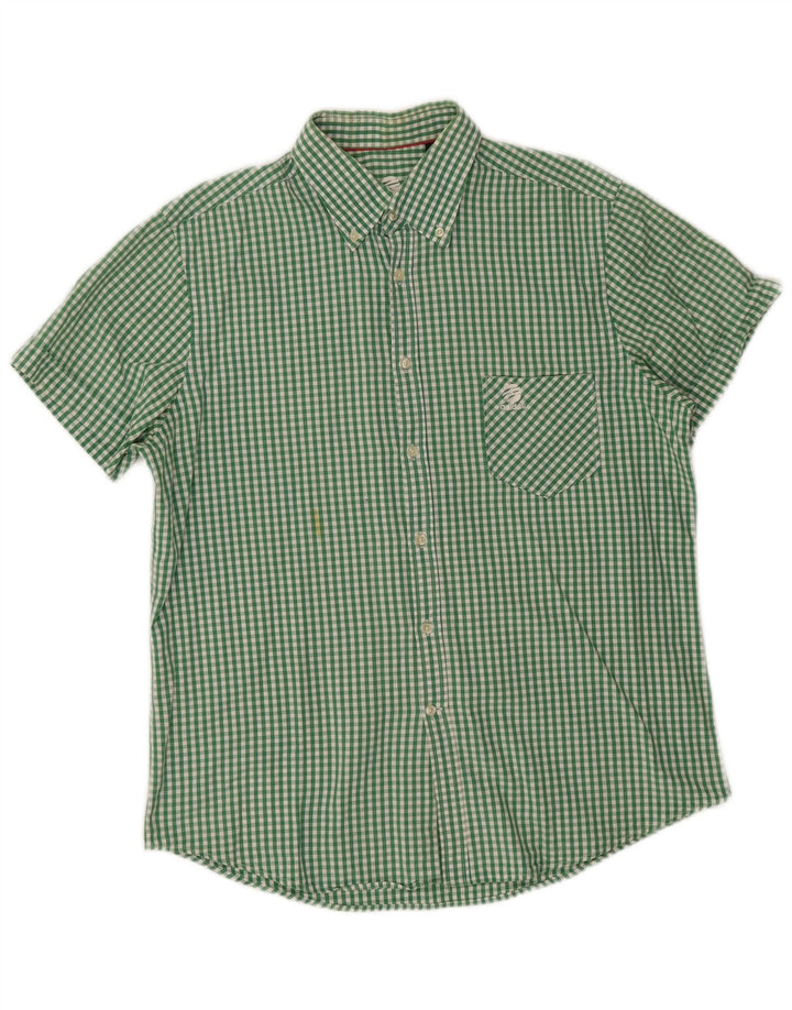 ADIDAS Mens Short Sleeve Shirt IT 42 Large Green Gingham Cotton
