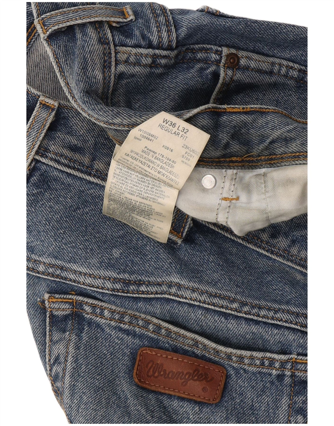 Wrangler Mens Regular Fit Straight Jeans W36 L32 Blue Cotton
